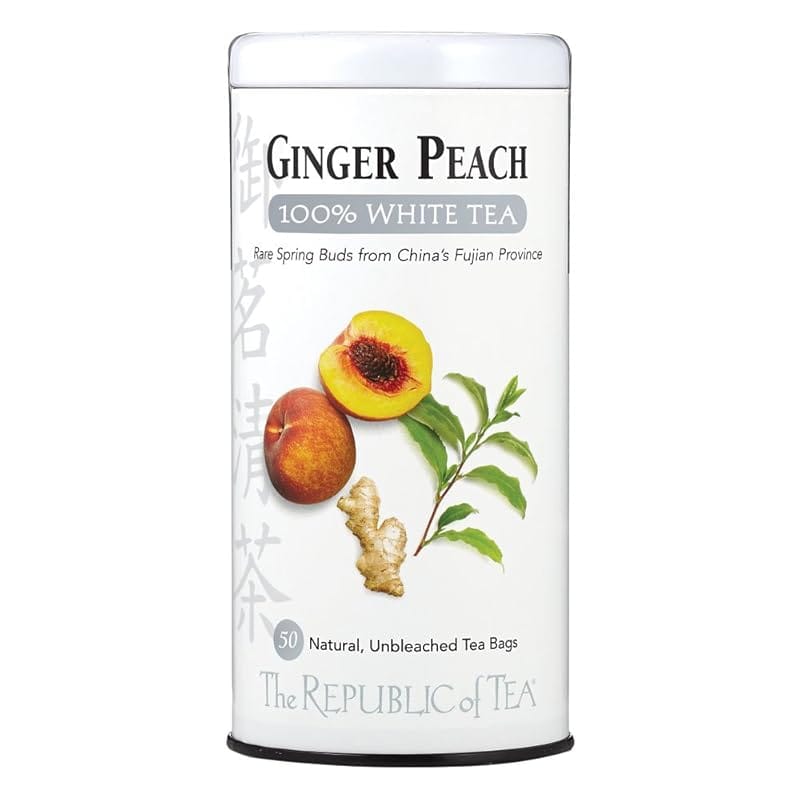 The Republic of Tea Ginger Peach 100% White Tea, 50 Low-Caffeine Cups