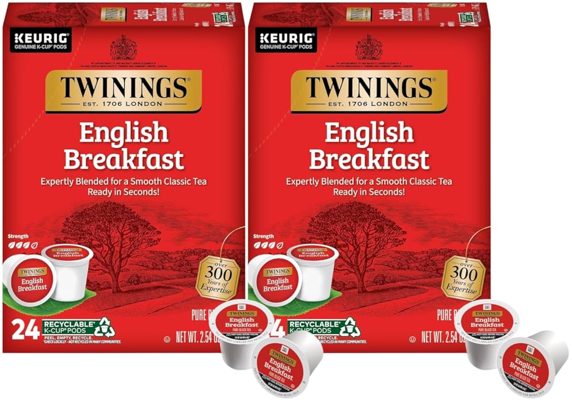 Twinings English Breakfast Tea K-Cup Pods for Keurig, Caffeinated, Rob