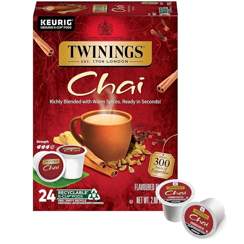 Twinings Chai Black Tea K-Cups for Keurig, 24 Naturally Spiced & Sweet