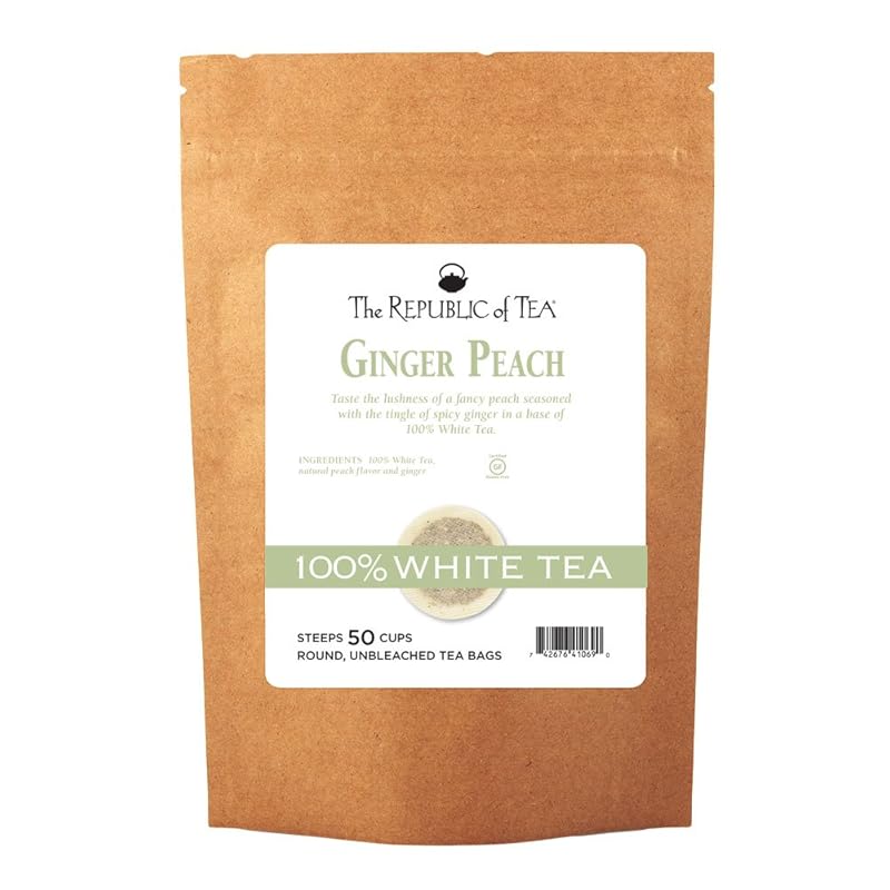 The Republic of Tea Ginger Peach 100% White Tea, 50 Low-Caffeine Cups 