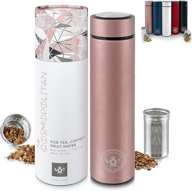 Teabloom All-Brew Travel Tumbler – 16oz Insulated Stainless Steel Flask for Tea, Coffee & Cold Brew