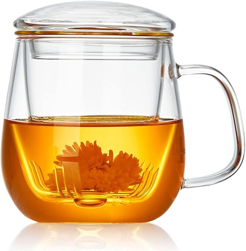 17.6oz Borosilicate Glass Tea Cup with Infuser & Lid, Microwave & Dish