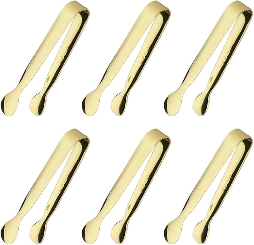 6PCS Gold Mini Stainless Steel Ice Tongs for Appetizers, Coffee Bar & 
