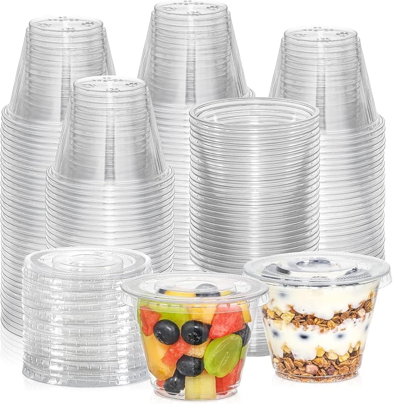 100pcs Clear 5.4oz Dessert Cups with Lids and Spoons, Reusable Square 