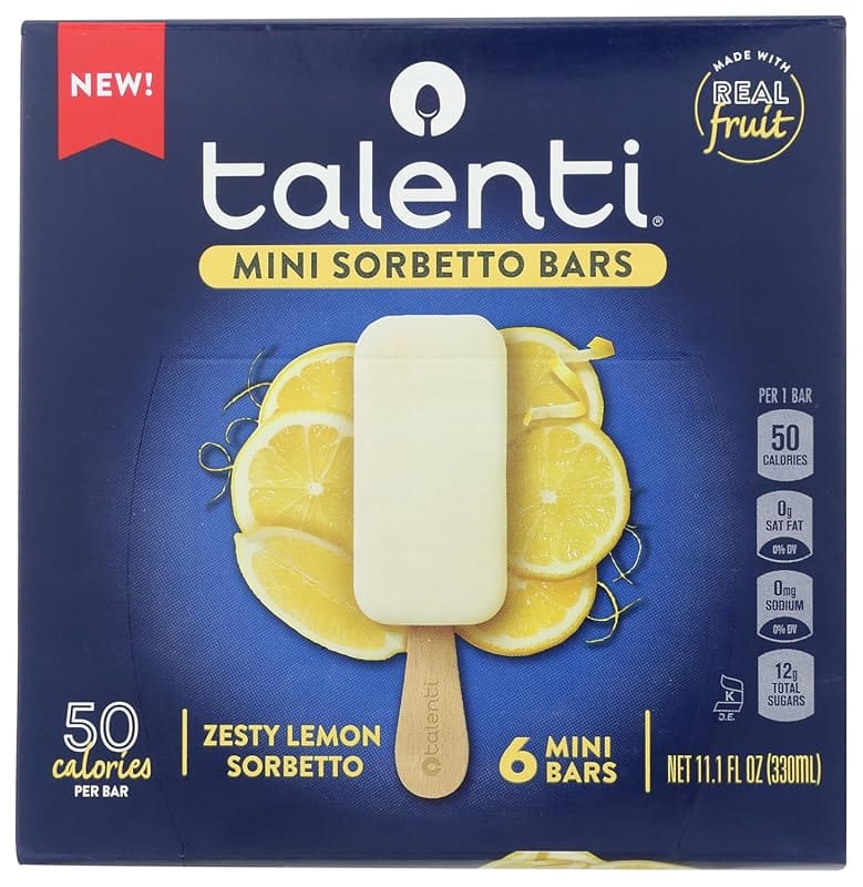 Talenti Mini Sorbetto Zesty Lemon Fruit Bars, Real Fruit, 6 Count