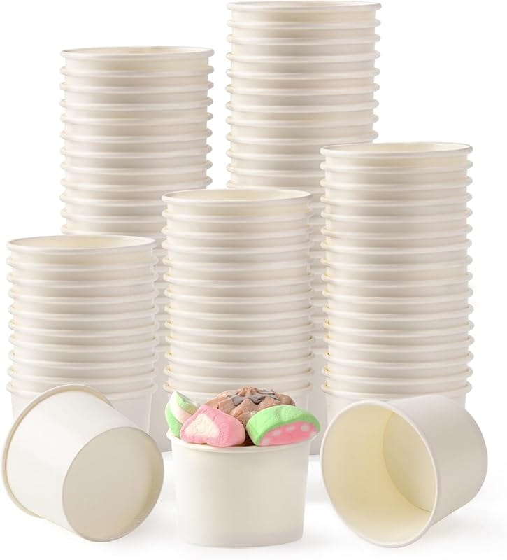200 Count 4 oz White Paper Ice Cream Cups for Frozen Treats