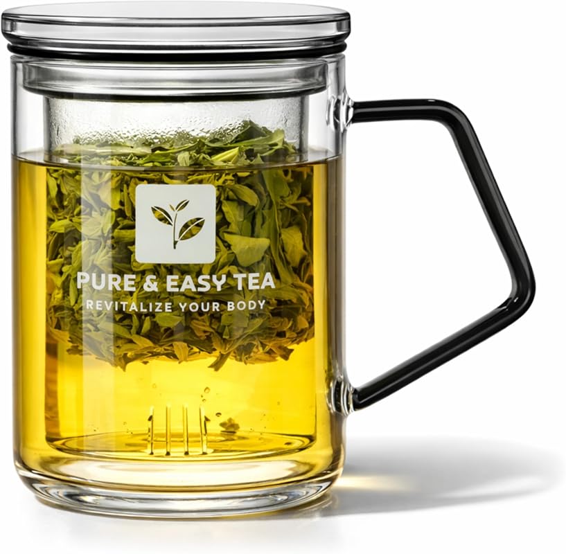 13.5oz Plastic-Free Borosilicate Glass Tea Mug with Infuser & Lid for 