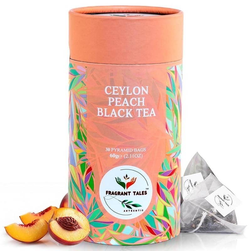 Fragrant Tales Premium Ceylon Black Tea with Subtle Peach Infusion, 30