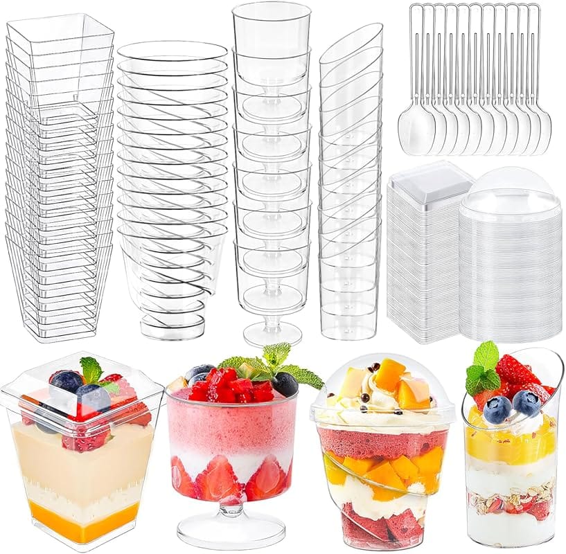 LifeIdeas 380 Pack Mini Parfait Cups with Lids & Spoons, Reusable Part