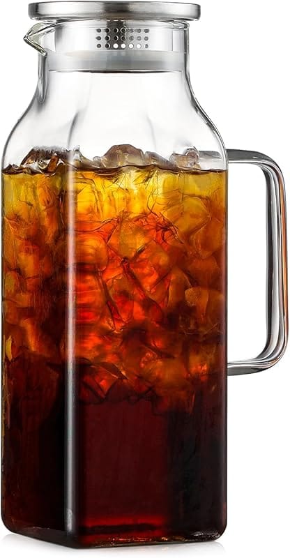 Square Borosilicate Glass Pitcher with Lid, 2 Quart for Fridge Storage