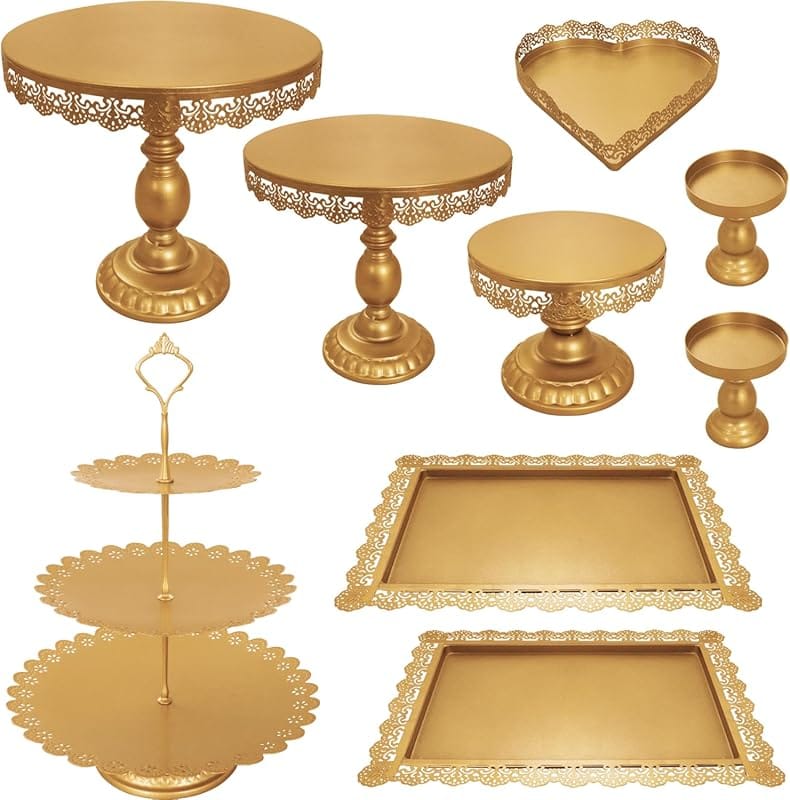 Gold Metal Cupcake Display Tower with 9 Stylish Cake Stands for Weddin
