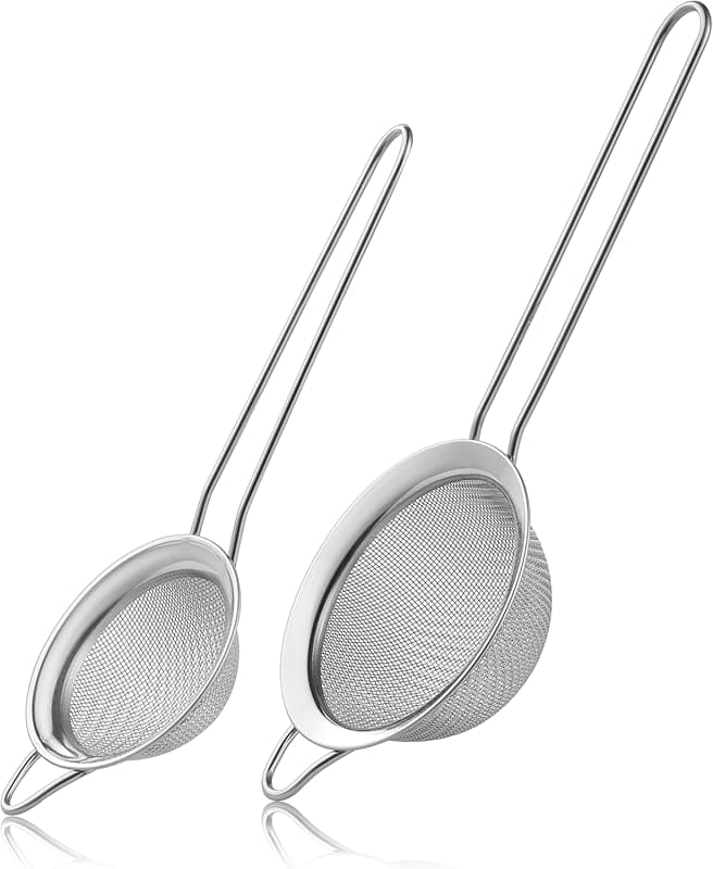 2 Pack Fine Mesh Kitchen Strainers with Handle, Stainless Steel Mini S