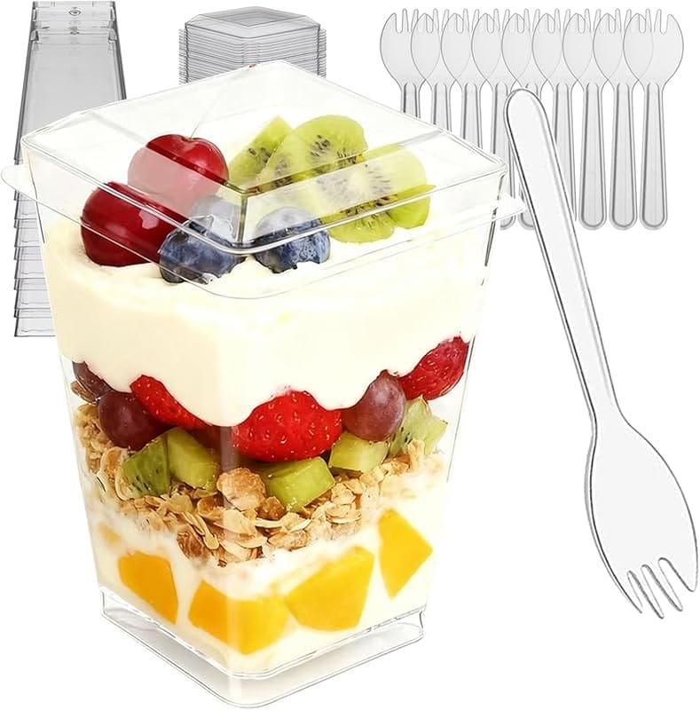 60Pcs 5 oz Plastic Dessert Cups with Lids and Spoons, Mini Yogurt Parf