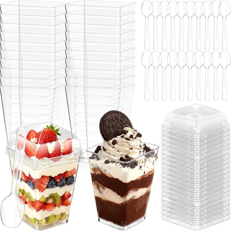 5 oz Plastic Yogurt Parfait Cups with Lids and Spoons – 20 Pack Mini D