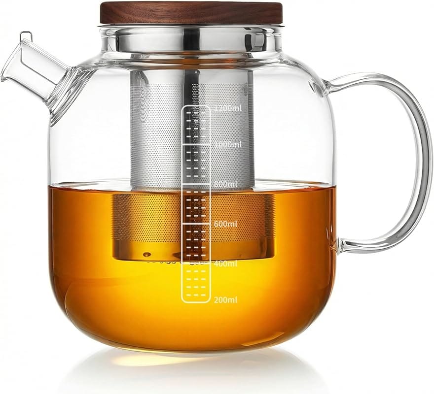 40oz Borosilicate Glass Teapot with Heat-Resistant Handle, Stainless M