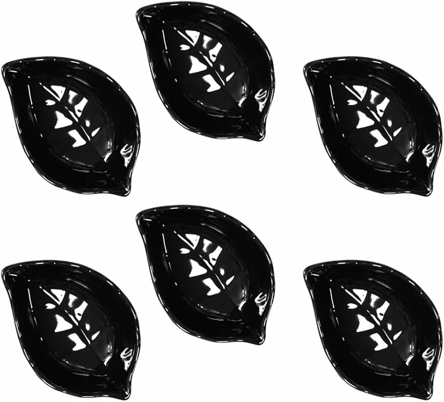 6-Pack Leaf-Shaped Black Porcelain Dip Bowls for Soy Sauce, Candy & De