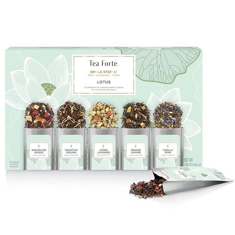 Tea Forte Single Steeps Loose Leaf Sampler with Assorted Variety, 15 P