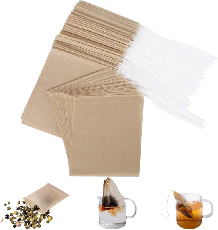 Aksuaple Wood Pulp Biodegradable Tea Filter Bags, Compostable Drawstri