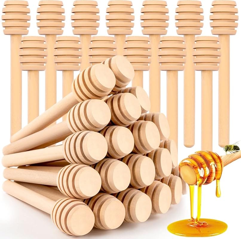 25Pcs Wooden Honey Dipper Sticks – 3 Inch Stirrers for Jars & Parties