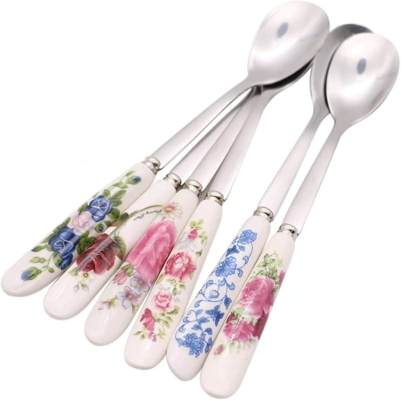 6 Pack Stainless Steel Coffee Spoons with Ceramic Handles – Teaspoon f
