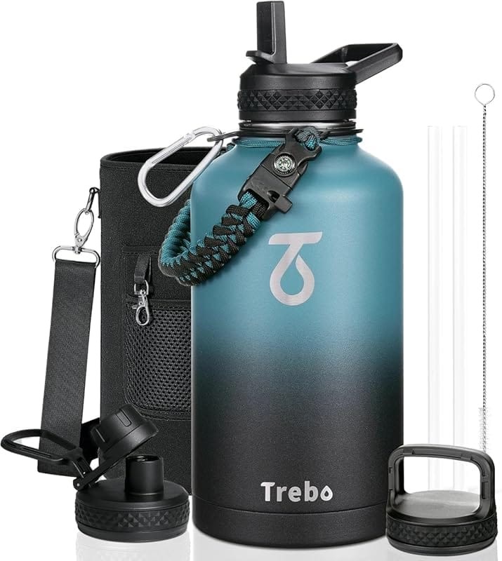 Trebo 64oz Vacuum Insulated Water Bottle with Paracord Handle & Leakpr