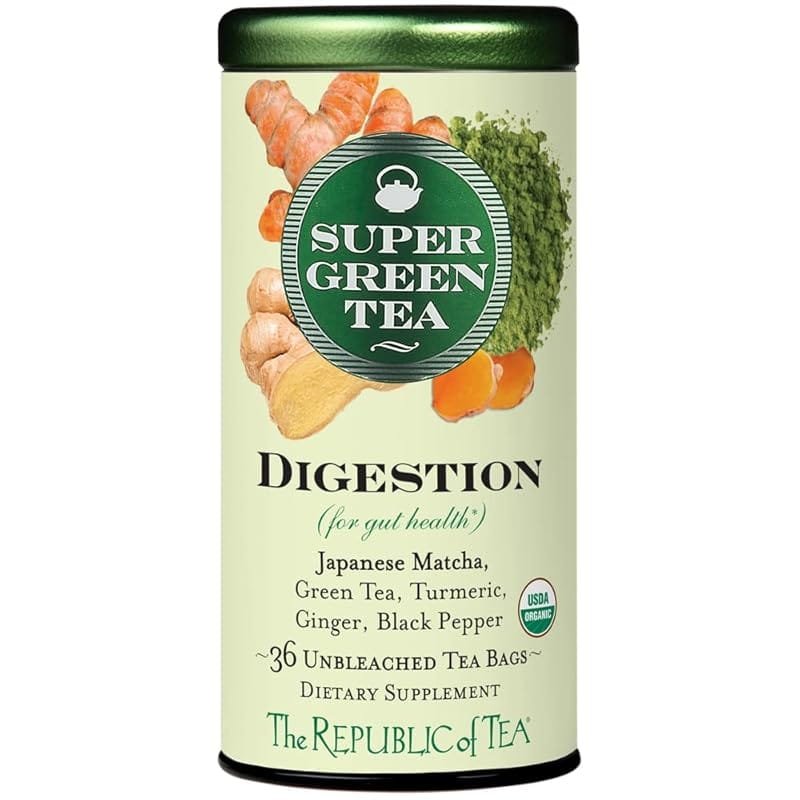The Republic of Tea Organic Digestion SuperGreen Tin with 36 Japanese 