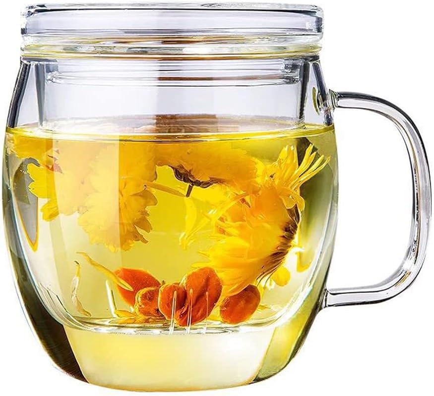 Large Borosilicate Glass Tea Cup with Infuser and Lid, 500ml for Loose