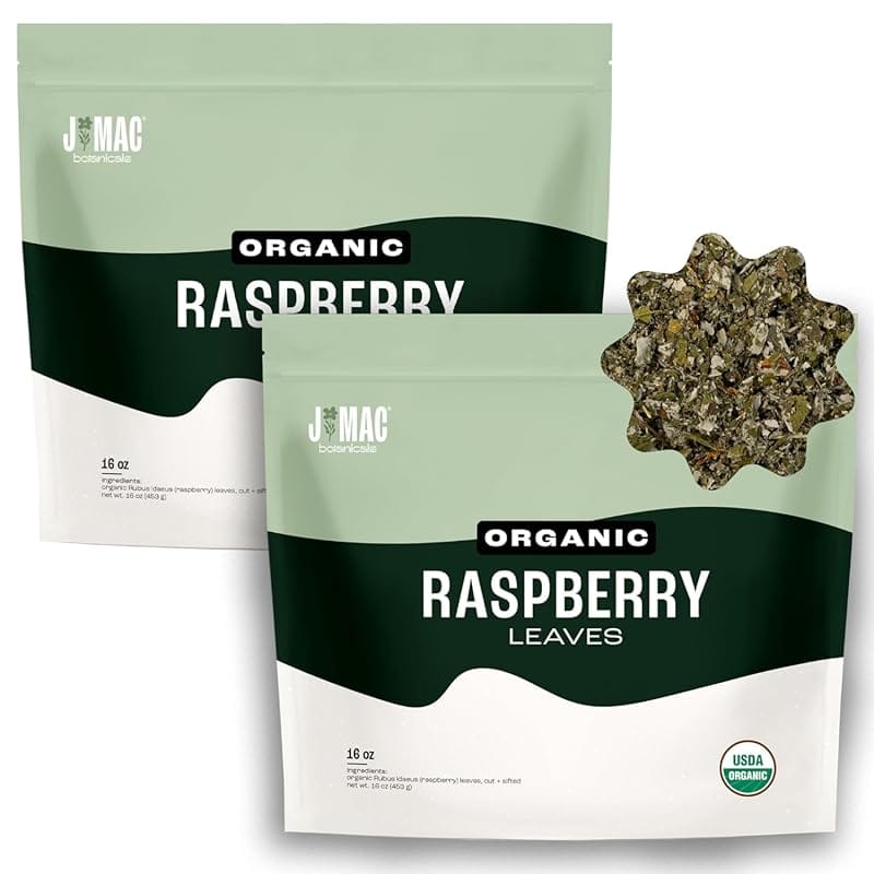 J Mac Botanicals Organic Red Raspberry Leaf Tea, 16 oz (Pack of 2), 20
