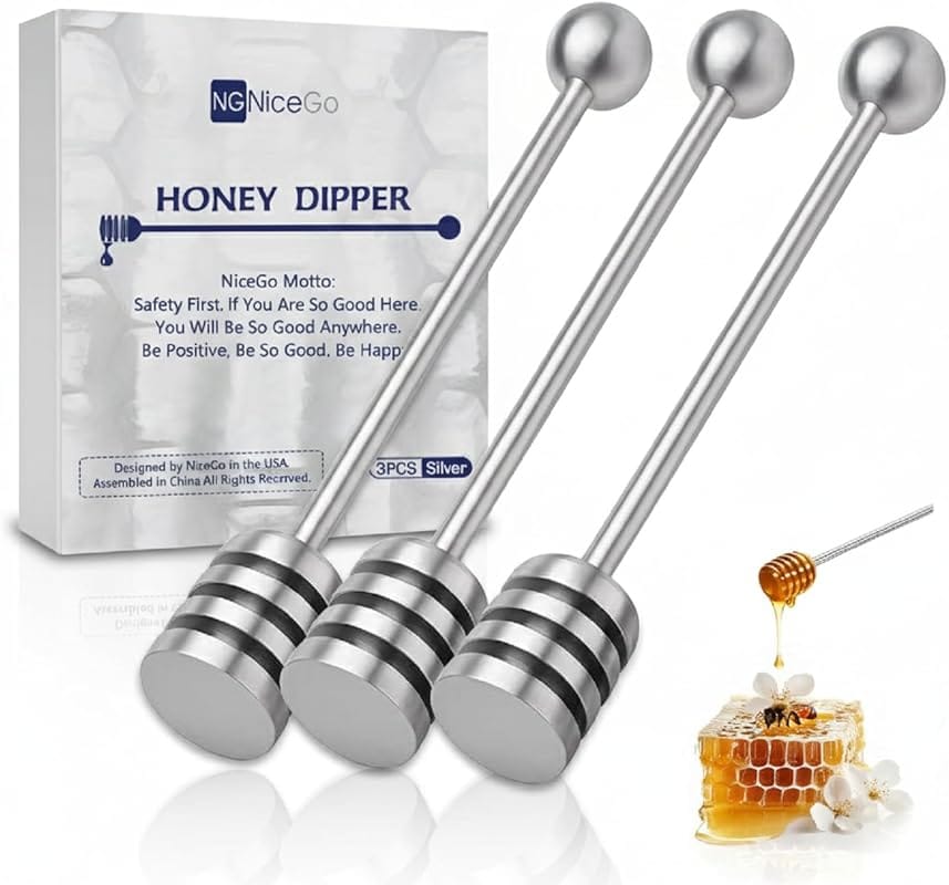 NiceGo Stainless Steel Honey Dippers – 3 Pack, 6.3 Inch, Dishwasher Sa