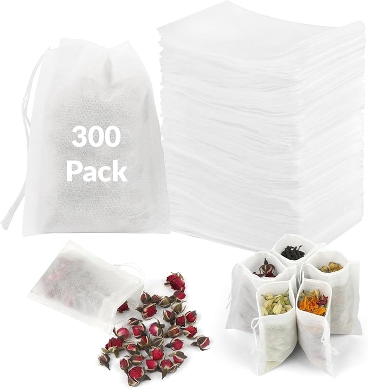 300Pcs Food-Grade Unbleached Tea Filter Sachets with Drawstring, Empty